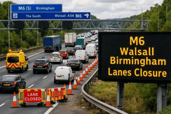 m6 walsall birmingham lanes closure